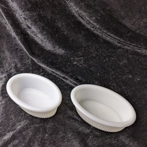 2 rare vintage Hazel Atlas oval milk glass utility dishes